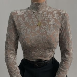 Gray/Taupe Long Sleeved Mock Neck Top